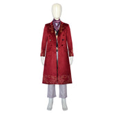 Kids Children Movie Wonka 2023 Willy Wonka Red Coat Outfits Cosplay Costume Halloween Carnival Suit